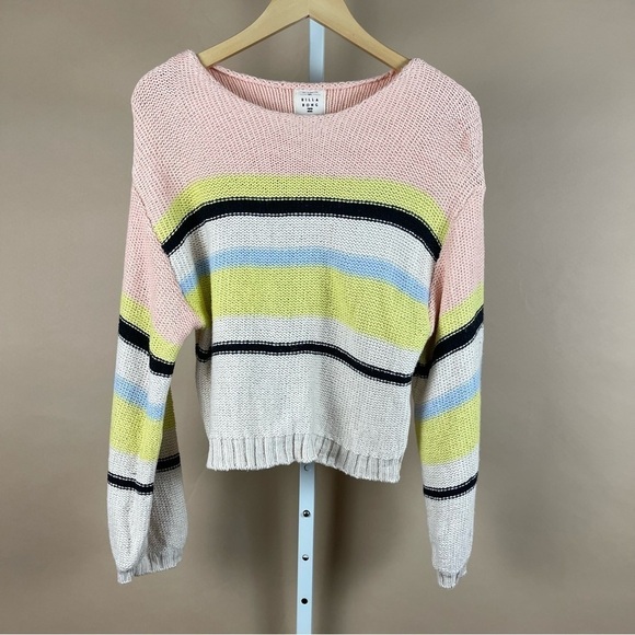Billabong Size Large Seeing Stripes Sweater Pastel Colorblock Beachy Boho Hippie - Picture 4 of 12